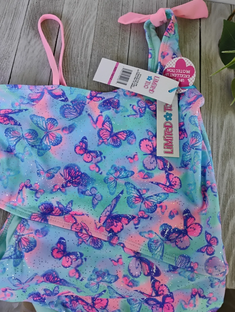 Limited Too One Piece Girls Swimsuit Butterfly 10/12 & FREE SWIM GOGGLES NWT